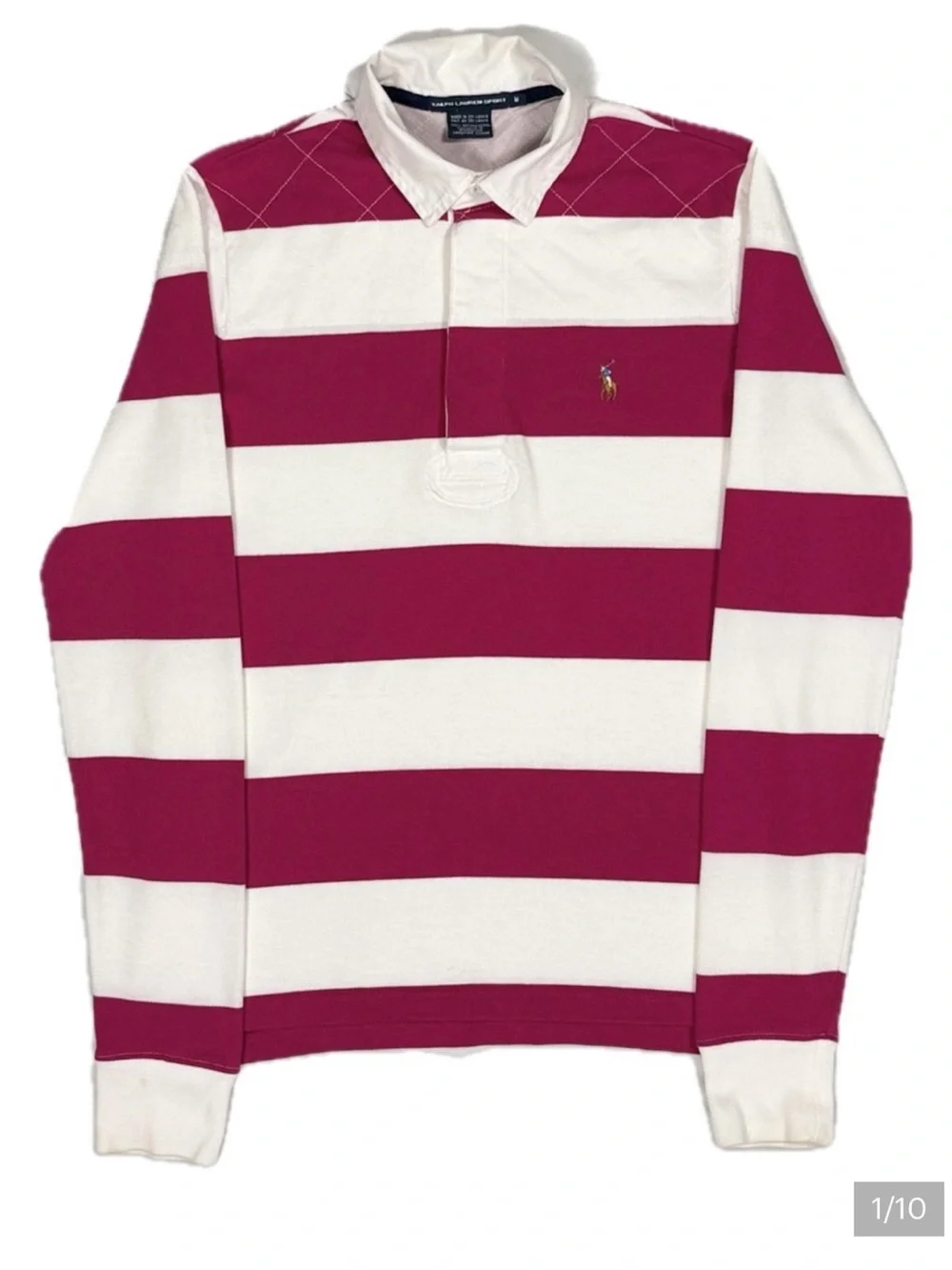 Ralph Lauren Sport Striped Rugby Shirt in White & Berry